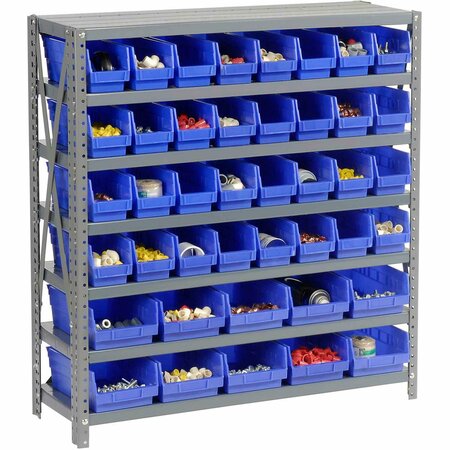 GLOBAL INDUSTRIAL Steel Shelving with Total 42 4inH Plastic Shelf Bins Blue, 36x18x39-7 Shelves 603437BL